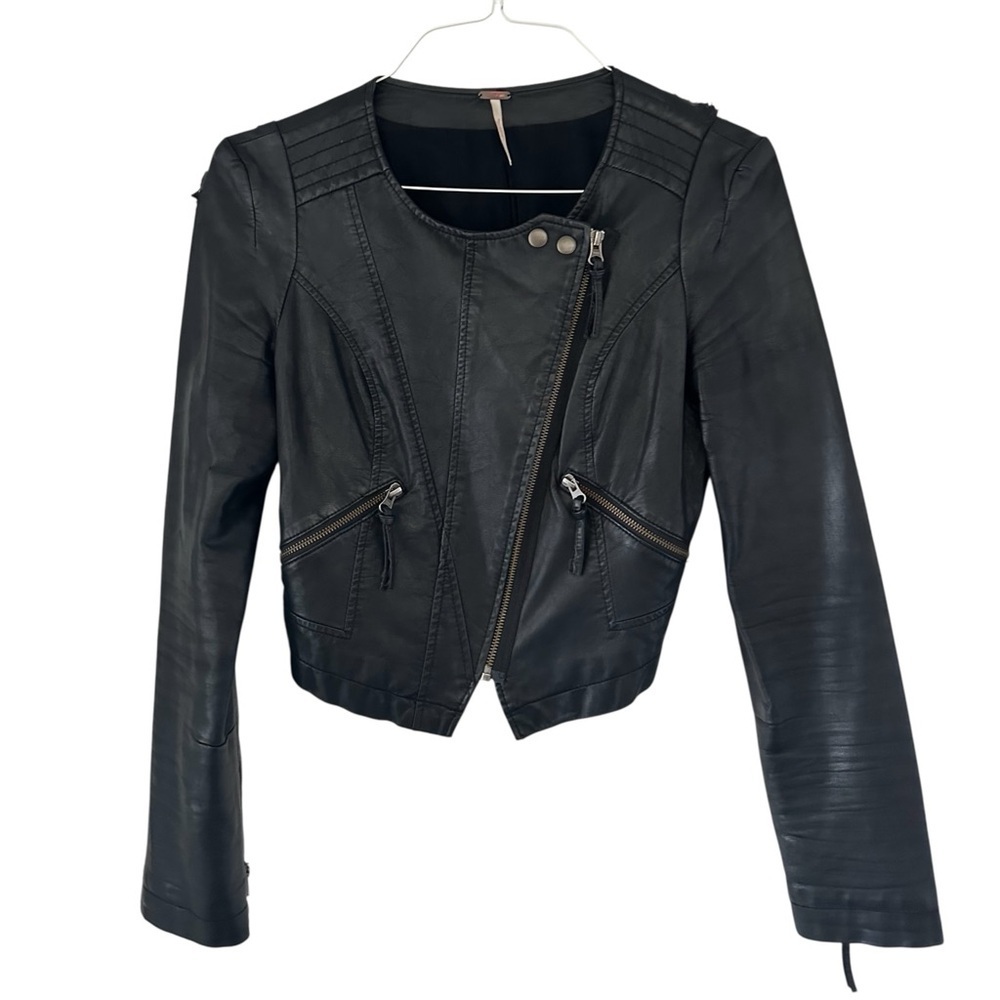 Free People Women's Black Leather Jacket Size 6
